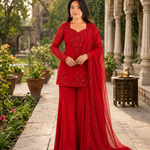 Beautiful Soft Rich Natural Crepe Farshi With Thread & Sequence Work Salwar Suit