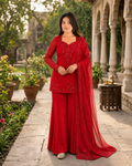 Beautiful Soft Rich Natural Crepe Farshi With Thread & Sequence Work Salwar Suit