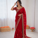 Beautiful Soft Rich Fendy Satin Silk With Sequence Embroidery Work Saree