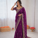 Beautiful Soft Rich Fendy Satin Silk With Sequence Embroidery Work Saree