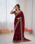Beautiful Soft Rich Fendy Satin Silk With Sequence Embroidery Work Saree