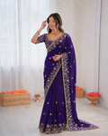 Beautiful Soft Rich Fendy Satin Silk With Sequence Embroidery Work Saree