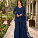 Beautiful Soft Rich Natural Crepe Farshi With Thread & Sequence Work Salwar Suit