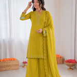 Beautiful Soft Rich Mal Chanderi With Sequence Embroidery Work Plazzo Suit