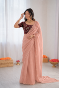 Beautiful Soft Rich Fendy Satin Silk With Hand Cutdana Moti Work Saree