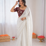 Beautiful Soft Rich Fendy Satin Silk With Hand Cutdana Moti Work Saree