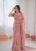 Beautiful Soft Rich Fendy Satin Silk With Hand Cutdana Moti Work Saree