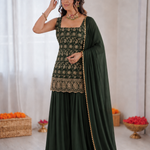 Beautiful Soft Rich Faux Georgette With Embroidery Work Kurti Plazzo Set