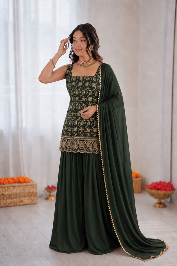 Beautiful Soft Rich Faux Georgette With Embroidery Work Kurti Plazzo Set