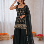 Beautiful Soft Rich Faux Georgette With Embroidery Work Kurti Plazzo Set