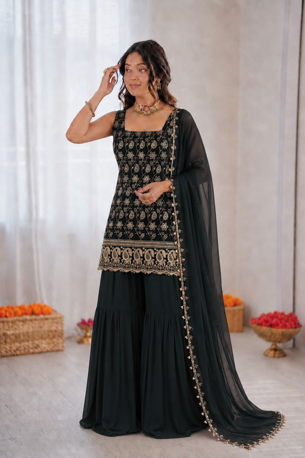 Beautiful Soft Rich Faux Georgette With Embroidery Work Kurti Plazzo Set