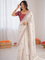 Beautiful Soft Rich Cream Shimmer Silk With Embroidery Work Saree