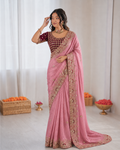 Beautiful Soft Rich Fendy Satin Silk With Embroidery Work Saree