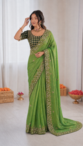 Beautiful Soft Rich Fendy Satin Silk With Embroidery Work Saree