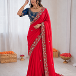 Beautiful Soft Rich Fendy Satin Silk With Embroidery Work Saree
