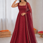 Beautiful Soft Rich Chanderi Jacquard Butti With Fancy Lace Work Gown Set