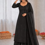 Beautiful Soft Rich Mal Chanderi With Hand Mirror & Sequence Embroidery Work Plazzo Suit