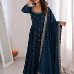 Beautiful Soft Rich Space Silk With Thread & Sequence Embroidery Work Gown
