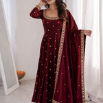 Beautiful Soft Rich Space Silk With Thread & Sequence Embroidery Work Gown