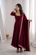 Beautiful Soft Rich Space Silk With Thread & Sequence Embroidery Work Gown