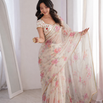 Beautiful Soft Rich Pure Organza Silk With Floral Digital Print Work Saree