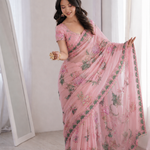 Beautiful Soft Rich Premium Tabby Silk With Sequins & Real Mirror Work Saree