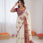 Beautiful Soft Rich Pure Pashmina Silk With Multicolour Thread Weaving Work Saree