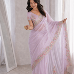 Beautiful Soft Rich Premium Moss Chiffon Silk With Multi-Color Embroidery Work Saree