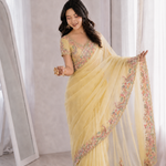 Beautiful Soft Rich Premium Moss Chiffon Silk With Multi-Color Embroidery Work Saree