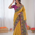 Beautiful Soft Rich Soft Chinnon Silk With Real Mirror & Diamond Work Saree