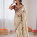 Beautiful Soft Rich Jimmy Silk With Sequins Embroidery Work Saree