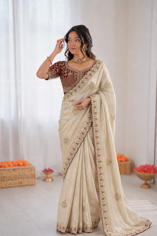 Beautiful Soft Rich Jimmy Silk With Sequins Embroidery Work Saree