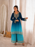 Beautiful Soft Rich 2 Tone Chinon With Hand Embroidery & Real Mirror Work Plazzo Suit Set