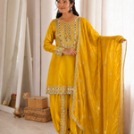 Beautiful Soft Rich Heavy Fendy Silk With Embroidery & Real Mirror Work Dhoti Suit Set