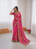 Beautiful Soft Rich Satin Silk With Digital Print & Khatli Work Saree