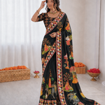 Beautiful Soft Rich Satin Silk With Digital Print & Khatli Work Saree