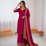 Beautiful Soft Rich Natural Crepe Silk With Heavy Sequence Embroidery Zari & Moti Work Suit Set