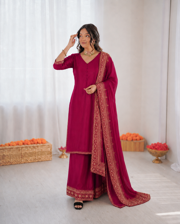 Beautiful Soft Rich Natural Crepe Silk With Heavy Sequence Embroidery Zari & Moti Work Suit Set