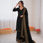 Beautiful Soft Rich Natural Crepe Silk With Heavy Sequence Embroidery Zari & Moti Work Suit Set