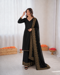 Beautiful Soft Rich Natural Crepe Silk With Heavy Sequence Embroidery Zari & Moti Work Suit Set