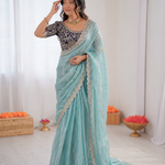 Beautiful Soft Rich Premium Space Silk With Thread & Sequence Embroidery Work Saree