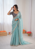 Beautiful Soft Rich Premium Space Silk With Thread & Sequence Embroidery Work Saree