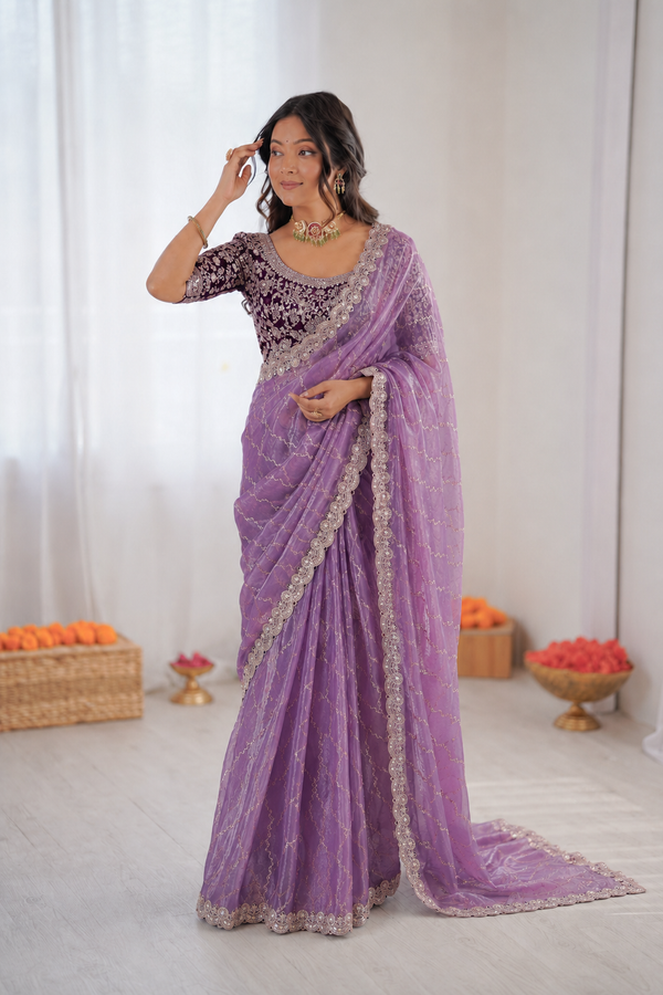 Beautiful Soft Rich Premium Space Silk With Thread & Sequence Embroidery Work Saree