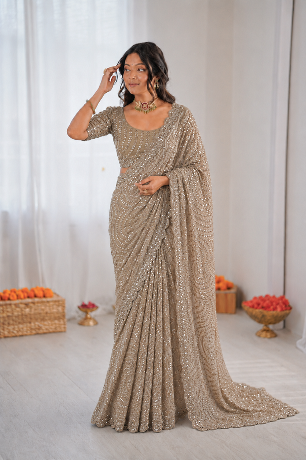 Beautiful Soft Rich Butterfly Net With Sequence Embroidery Work Saree