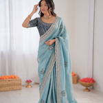Beautiful Soft Rich Premium Space Silk With Butterfly Sequence Work Saree