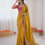 Beautiful Soft Rich Premium Dola Silk With Beads Handwork & Sequence Work Saree
