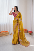 Beautiful Soft Rich Premium Dola Silk With Beads Handwork & Sequence Work Saree