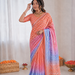 Chinon Silk Mirror Work Saree Set