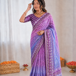 Chinon Silk Mirror Work Saree Set