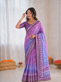 Chinon Silk Mirror Work Saree Set